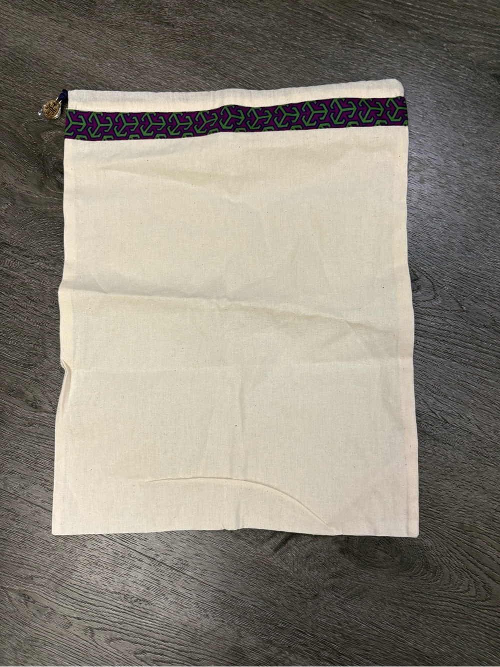 NWOT Tory Burch Dust Bag Beige Purple 100% Cotton Drawstring Logo Charm 18X14"